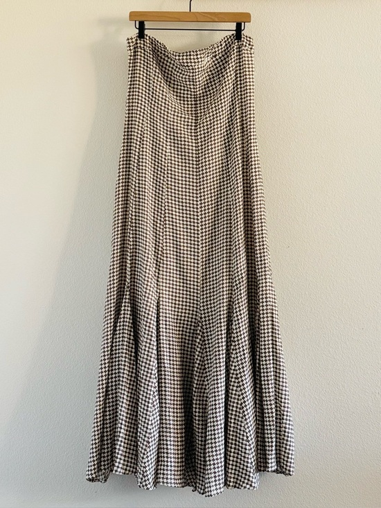 DISSH Dresses & Skirts - DISSH Strapless Maxi Dress Size 10 Linen Chocolate Geo Bias Cut
